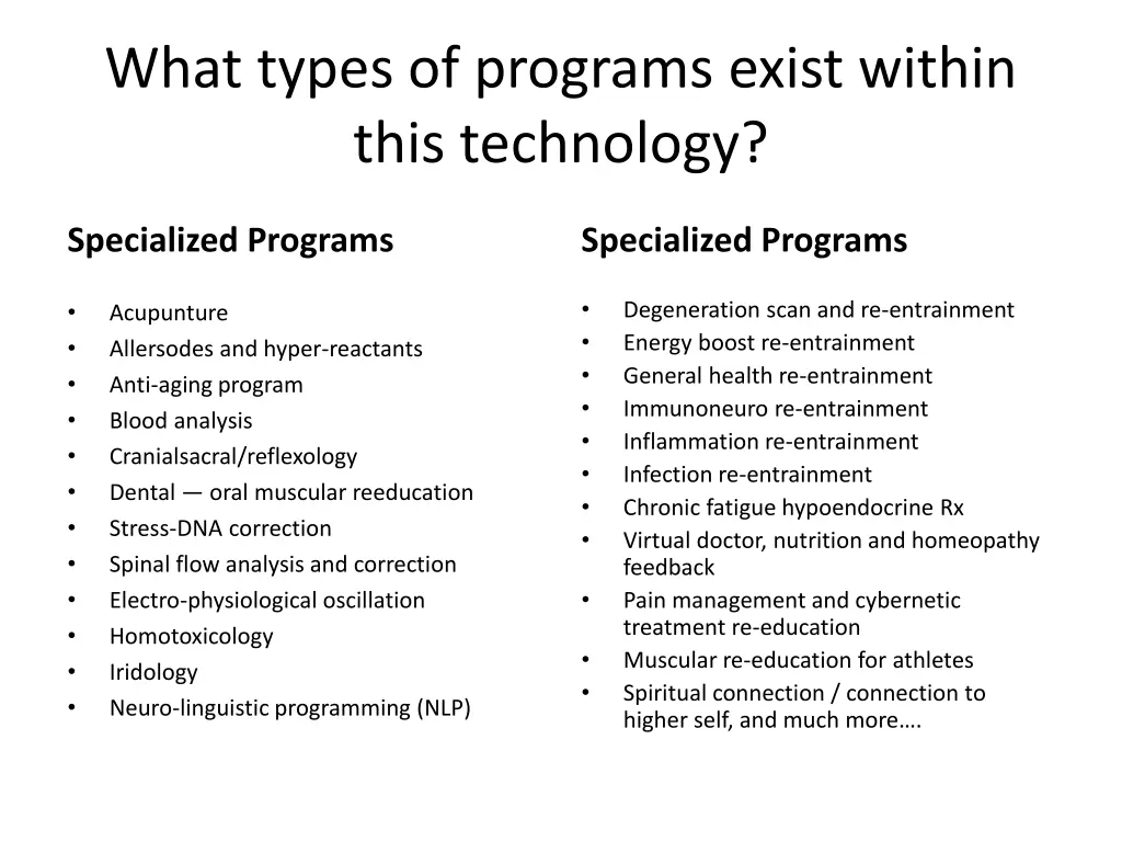 what types of programs exist within this