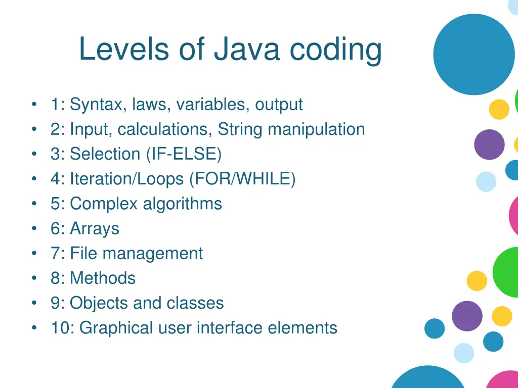 levels of java coding