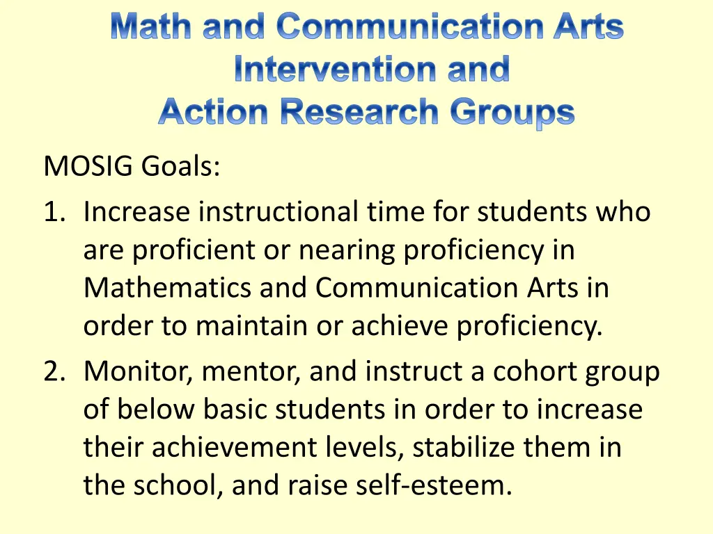 math and communication arts intervention