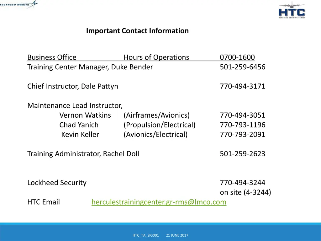 important contact information
