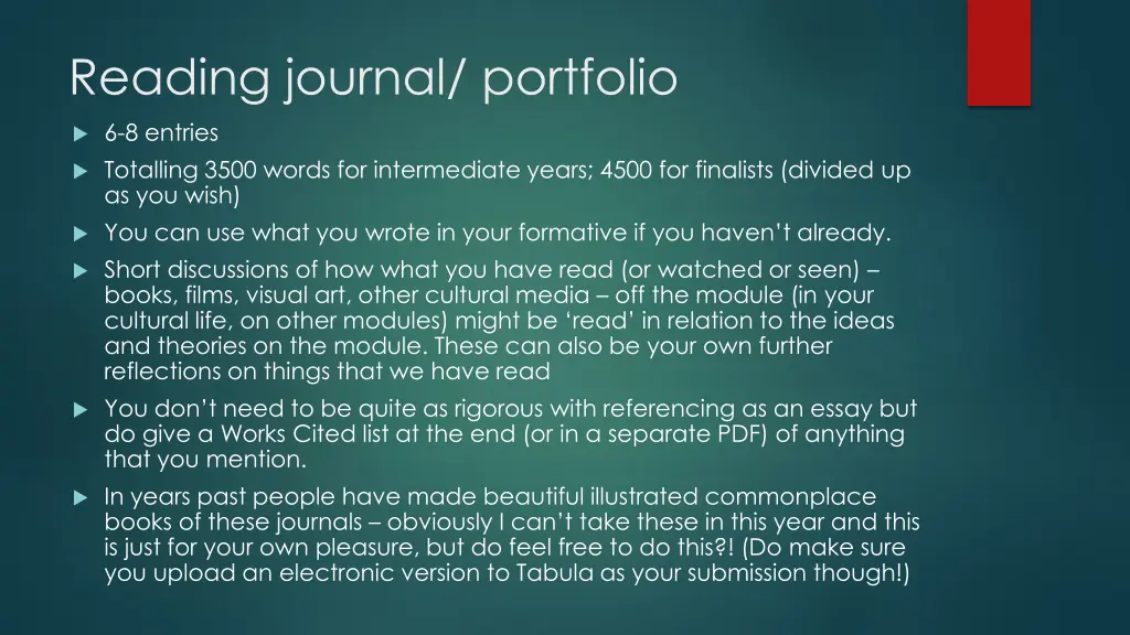 reading journal portfolio