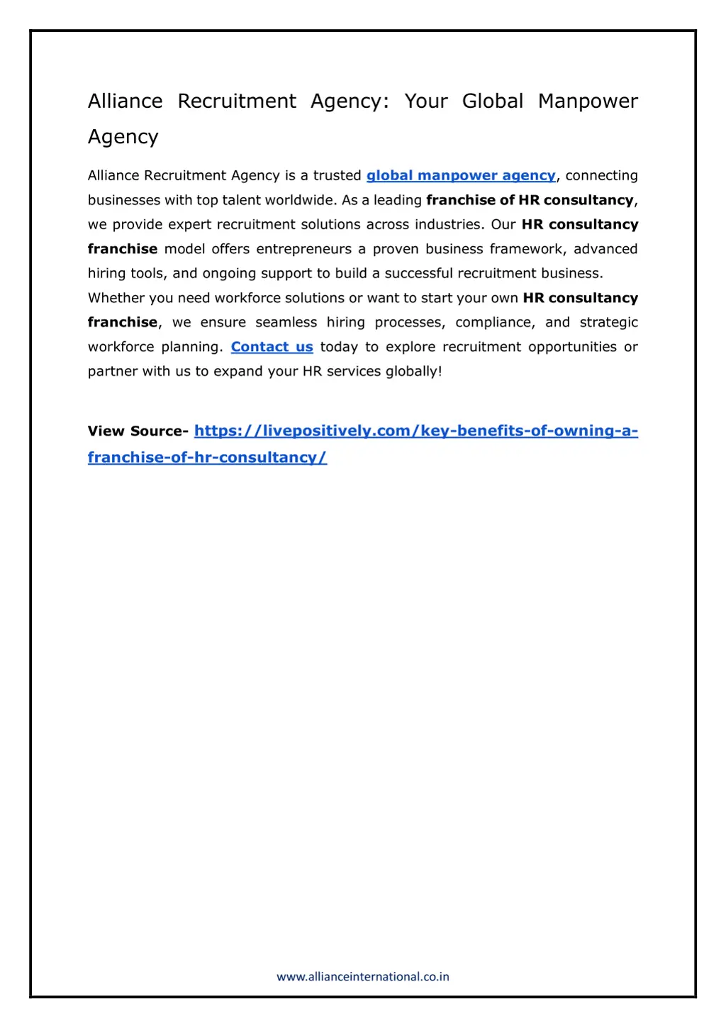 alliance recruitment agency your global manpower