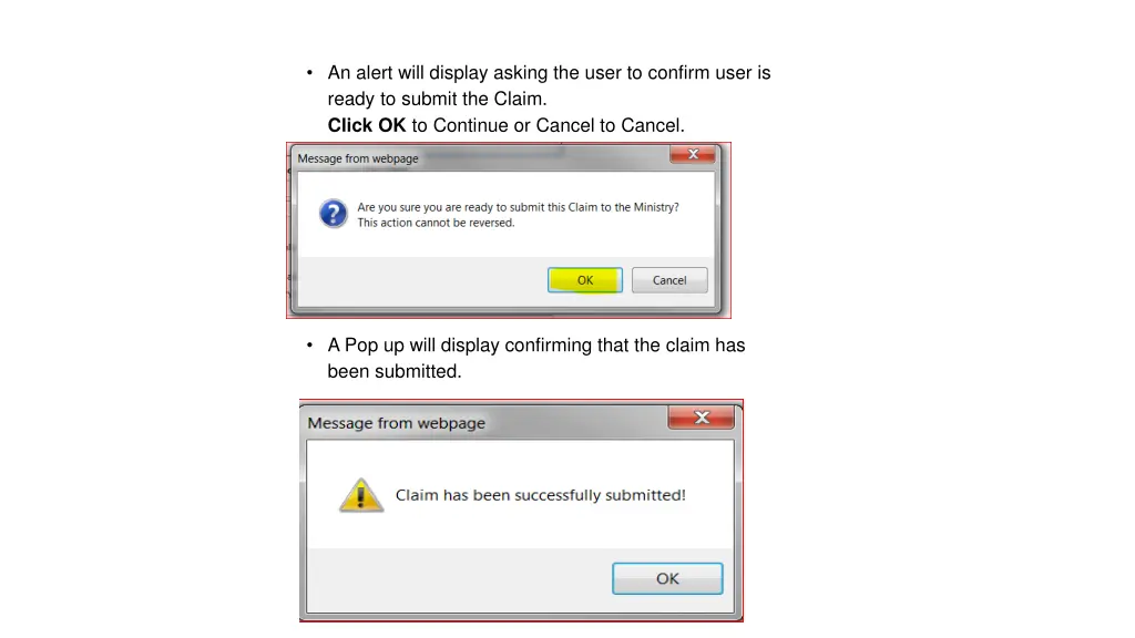 an alert will display asking the user to confirm
