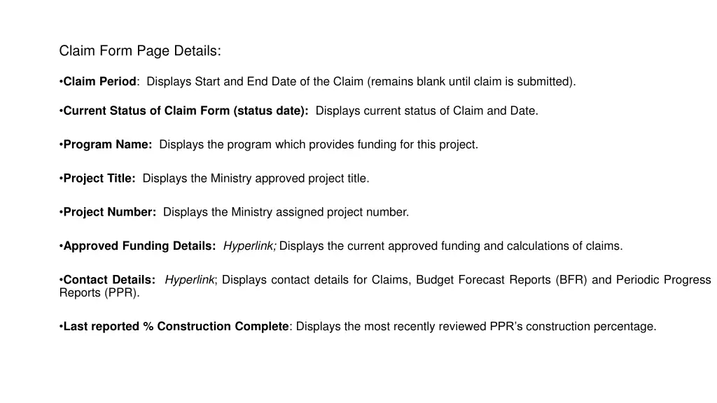 claim form page details