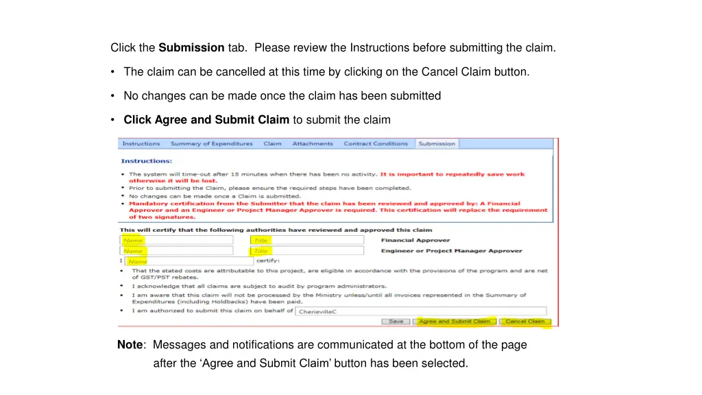 click the submission tab please review