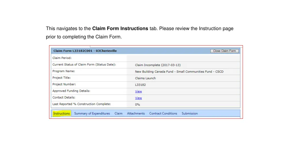 this navigates to the claim form instructions