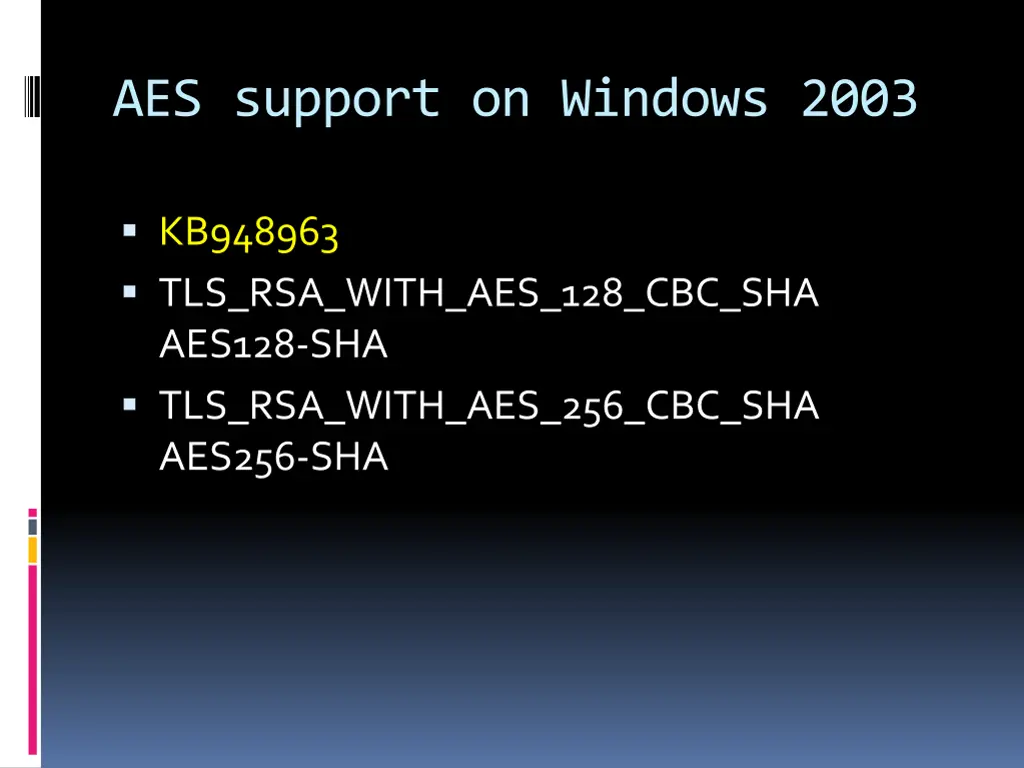 aes support on windows 2003