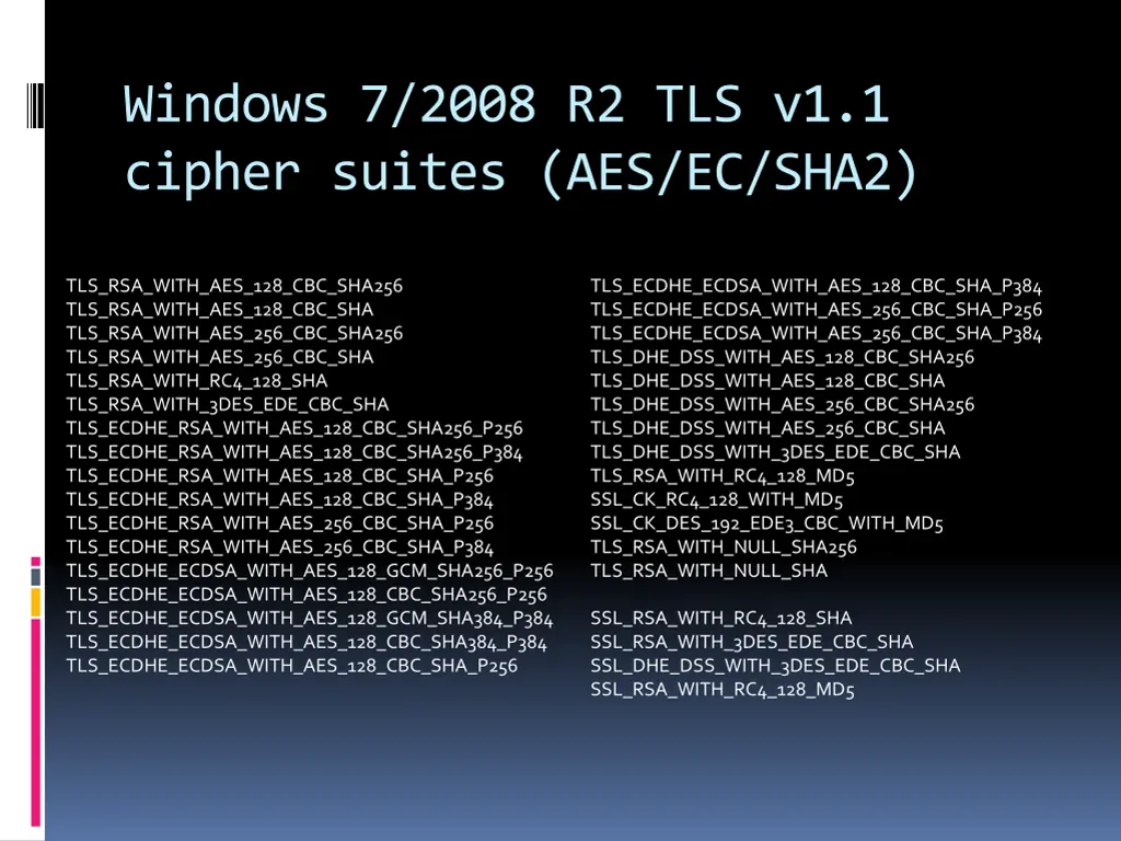windows 7 2008 r2 tls v1 1 cipher suites