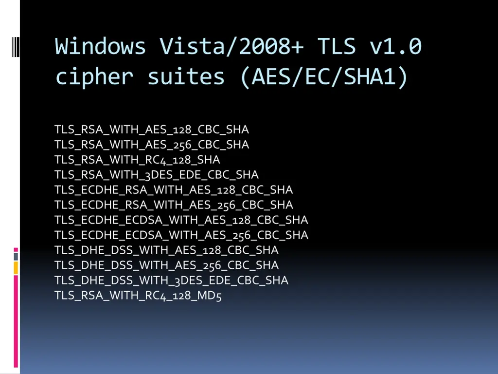 windows vista 2008 tls v1 0 cipher suites