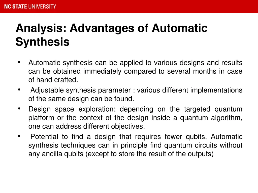 analysis advantages of automatic synthesis
