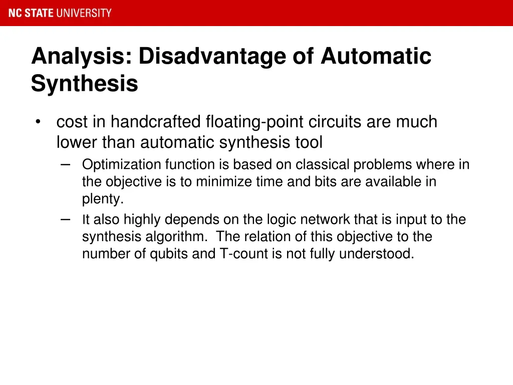 analysis disadvantage of automatic synthesis