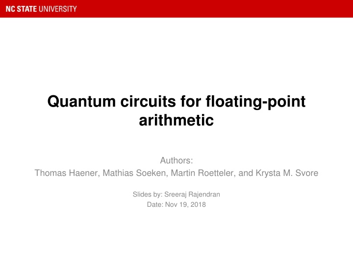 quantum circuits for floating point arithmetic