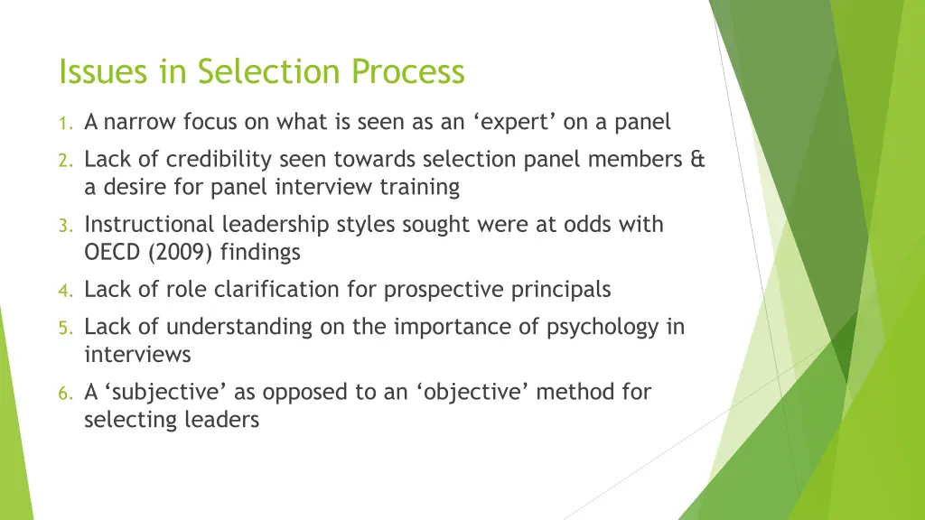 issues in selection process