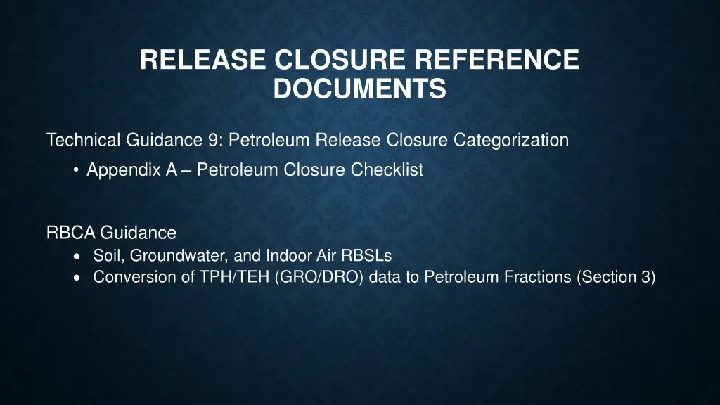 release closure reference documents