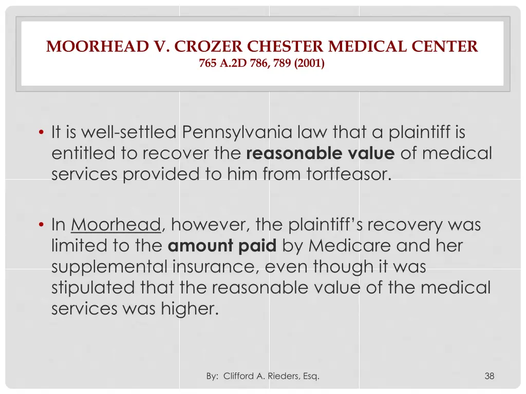 moorhead v crozer chester medical center