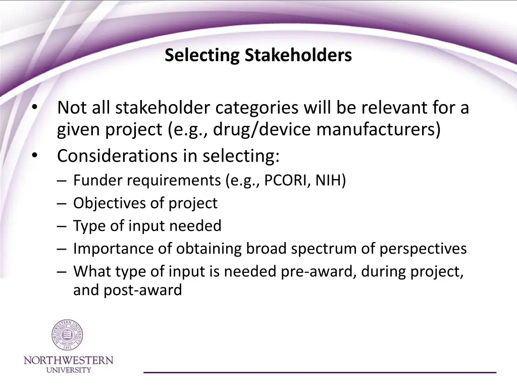 selecting stakeholders