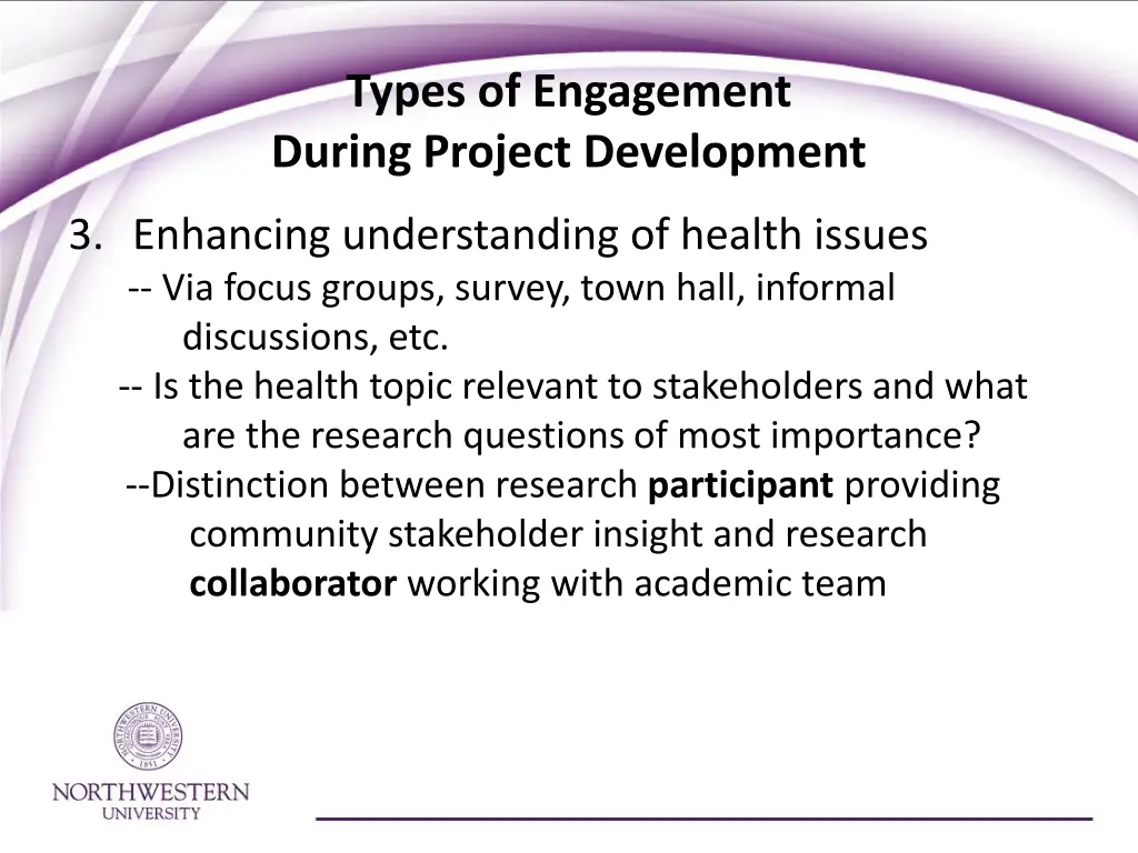 types of engagement during project development 1