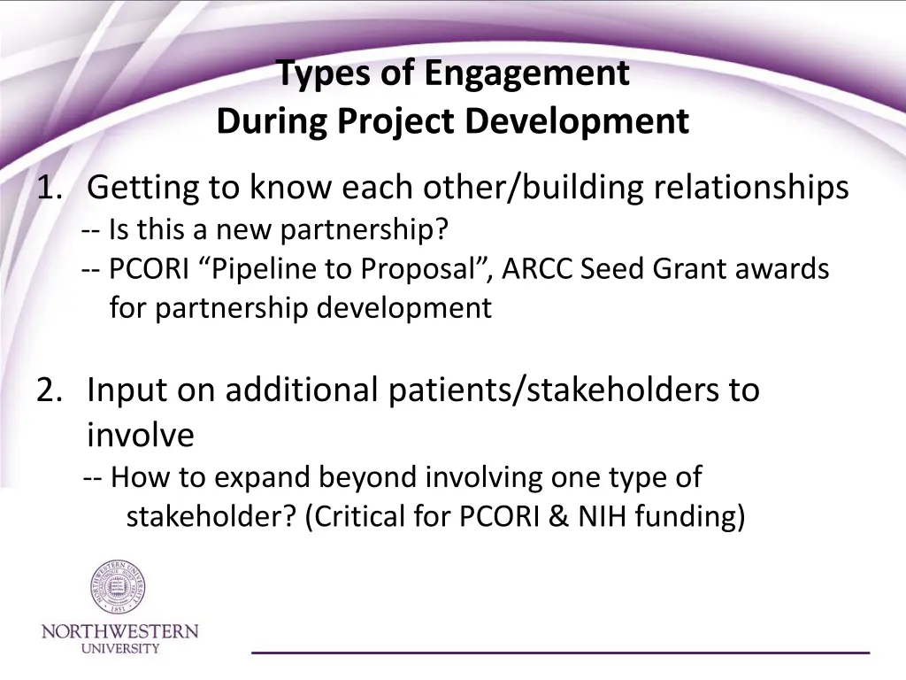 types of engagement during project development