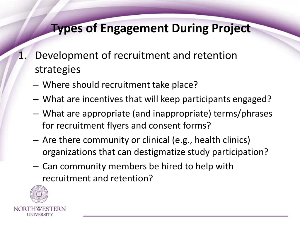 types of engagement during project