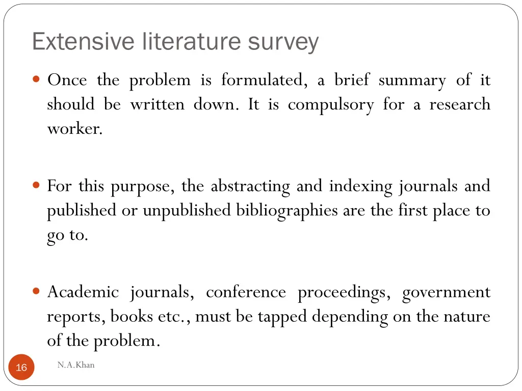 extensive literature survey