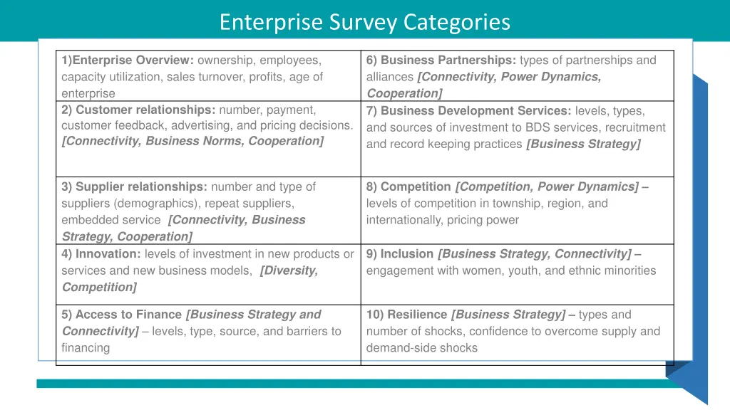 enterprise survey categories