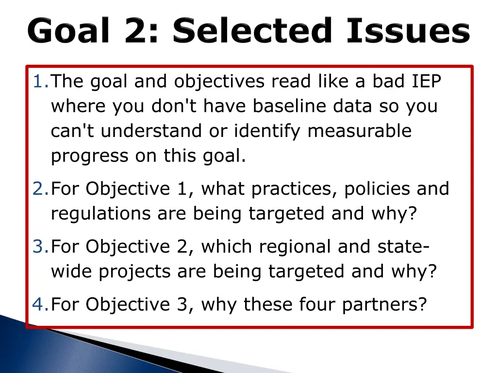 1 the goal and objectives read like