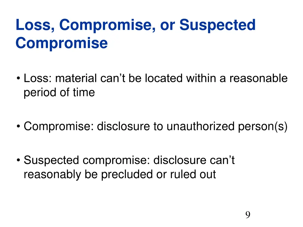 loss compromise or suspected compromise