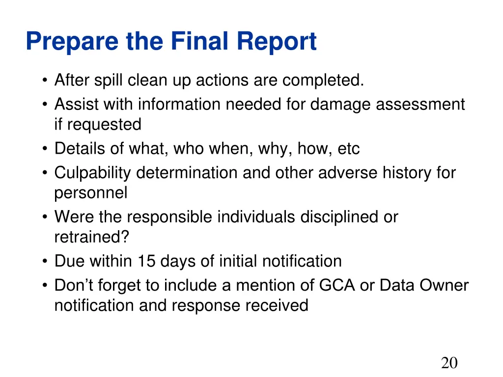 prepare the final report