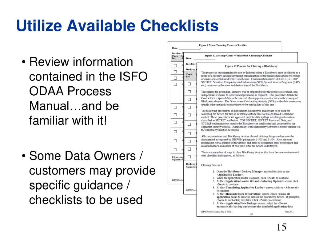 utilize available checklists