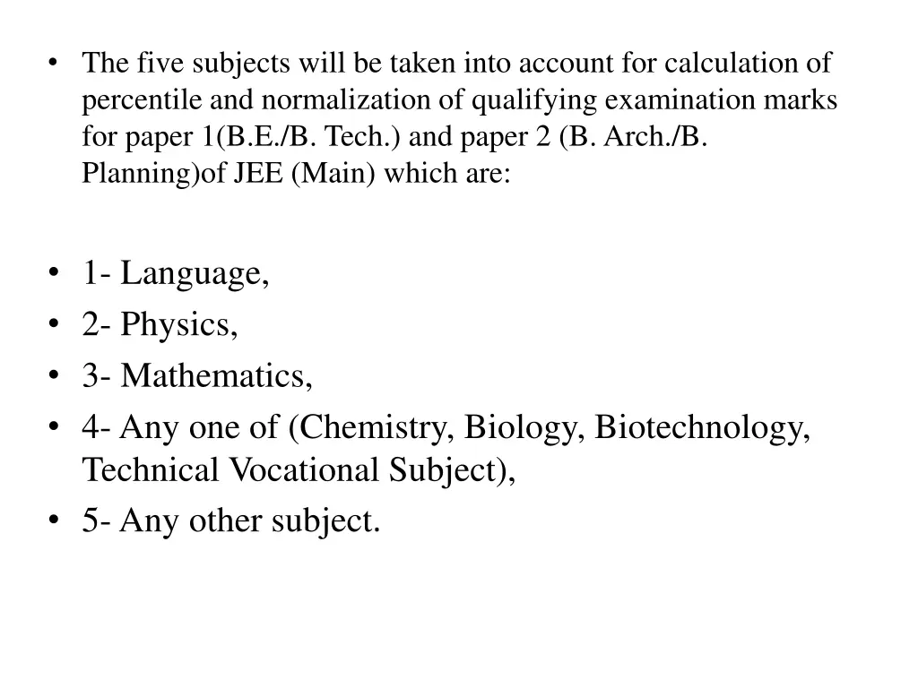 the five subjects will be taken into account