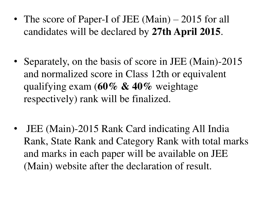 the score of paper i of jee main 2015