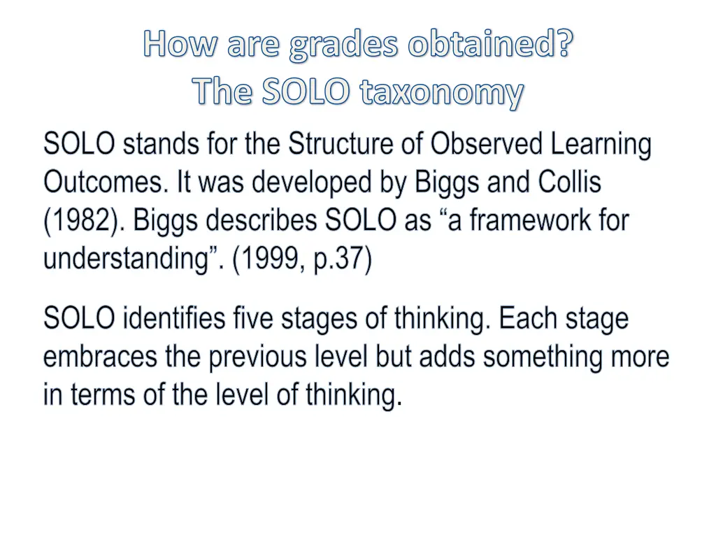 how are grades obtained the solo taxonomy solo