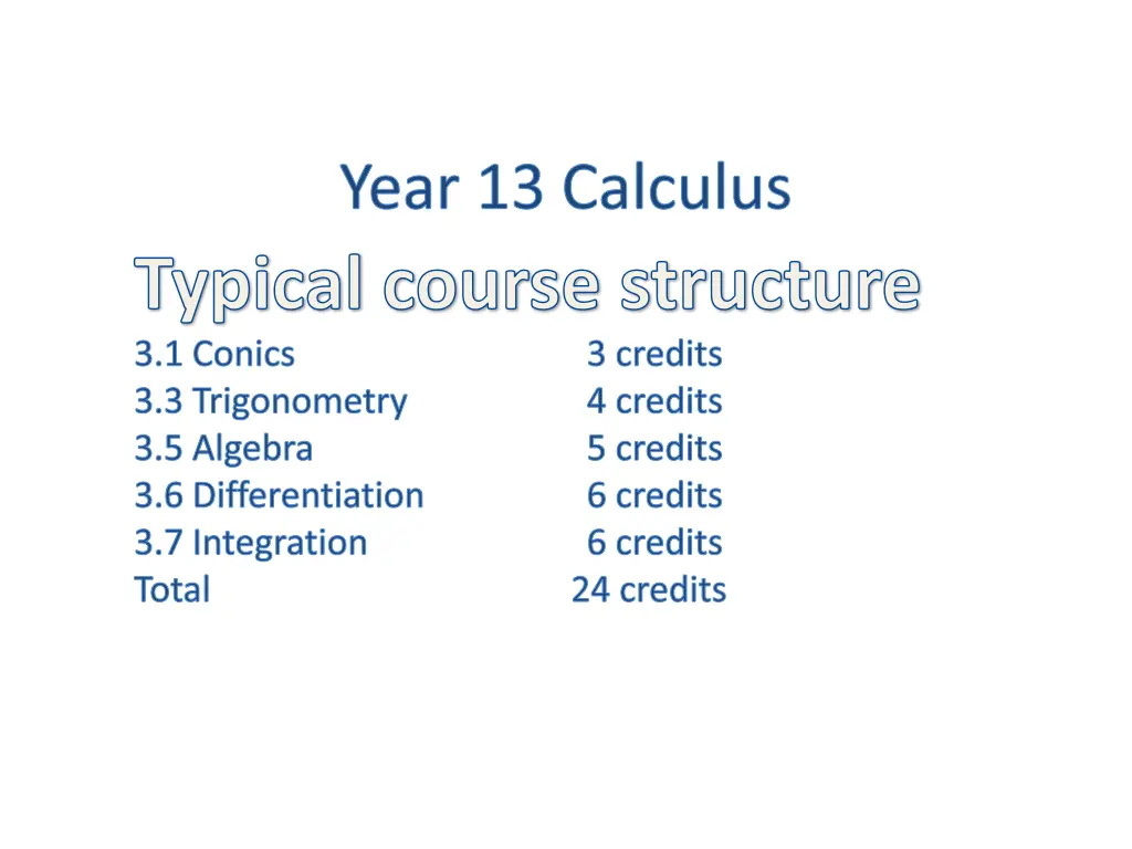 year 13 calculus typical course structure