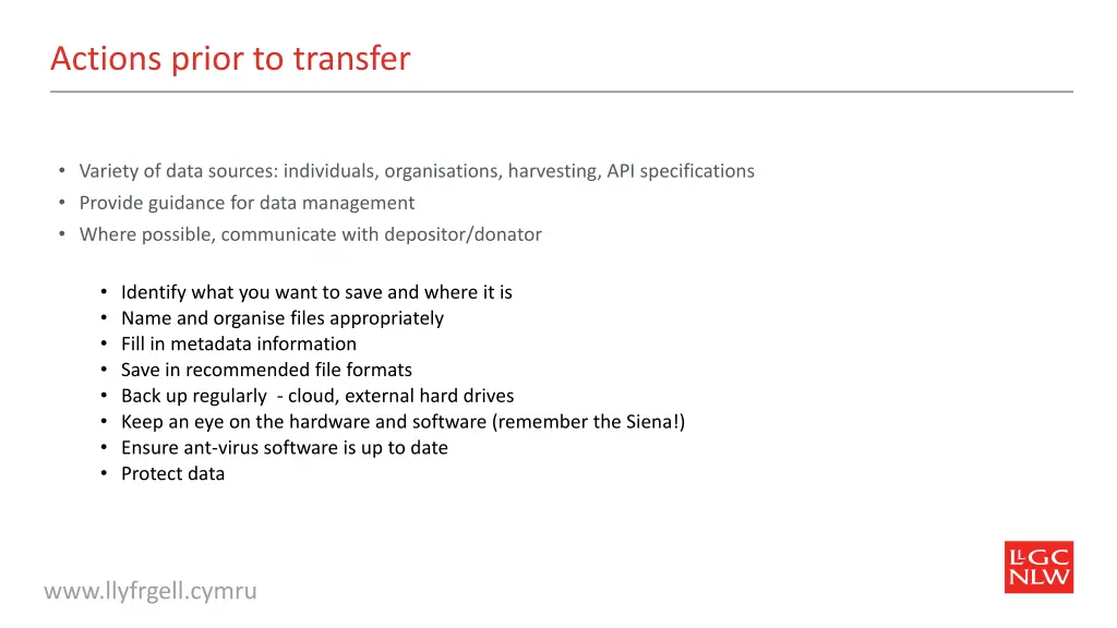 actions prior to transfer