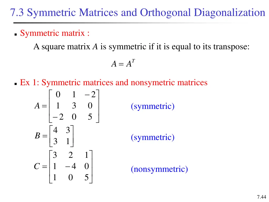 7 3 symmetric matrices and orthogonal