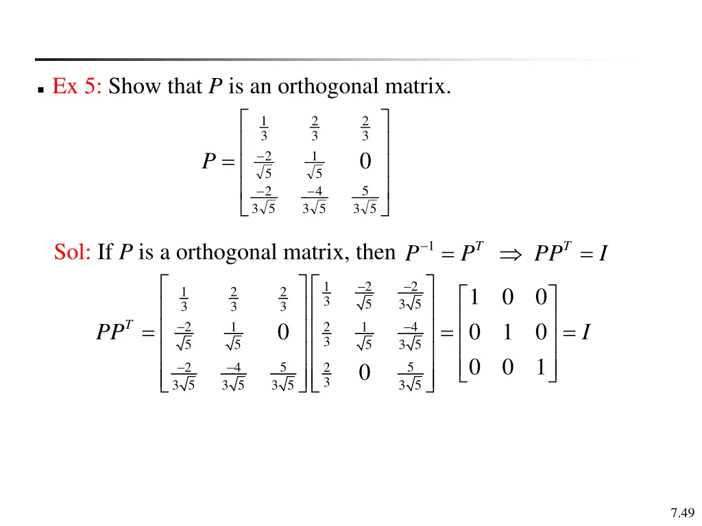 ex 5 show that p is an orthogonal matrix p