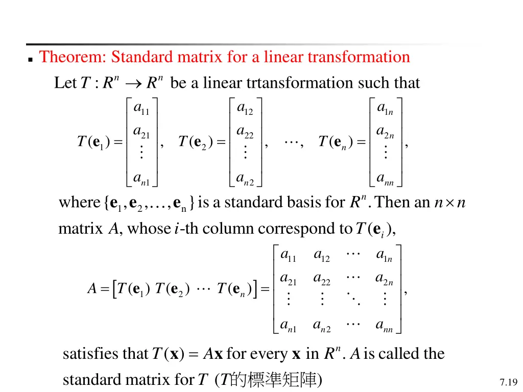 theorem standard matrix for a linear