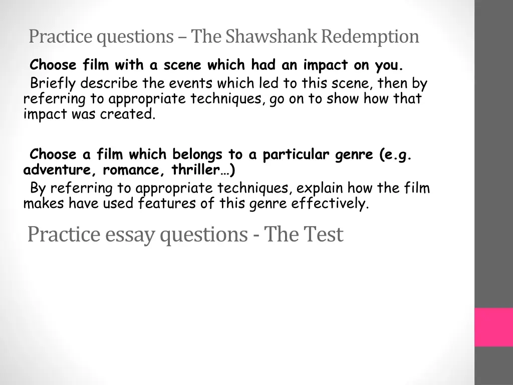 practice questions the shawshank redemption