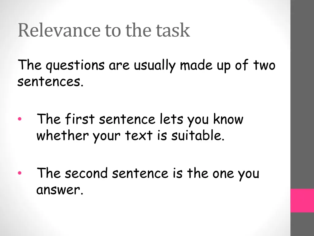 relevance to the task