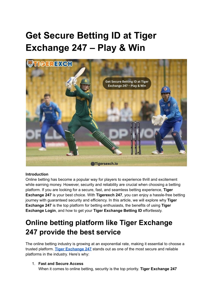 get secure betting id at tiger exchange 247 play