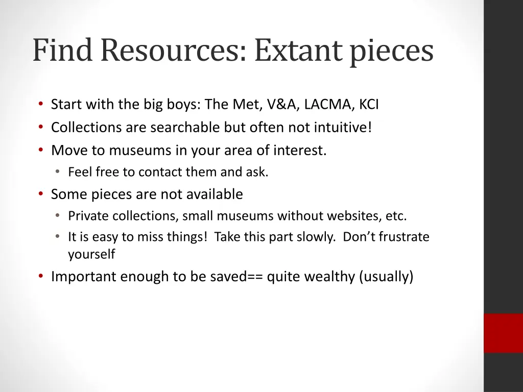 find resources extant pieces