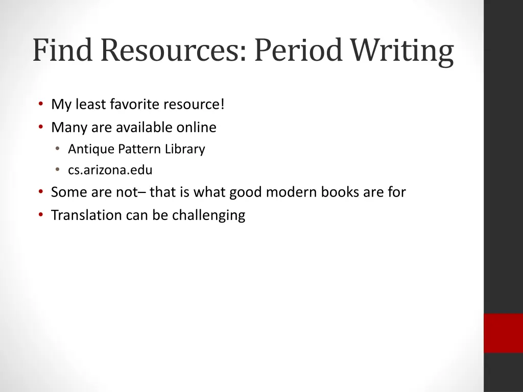 find resources period writing