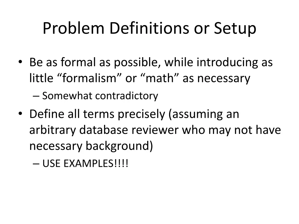 problem definitions or setup
