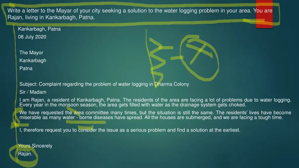 write a letter to the mayar of your city seeking