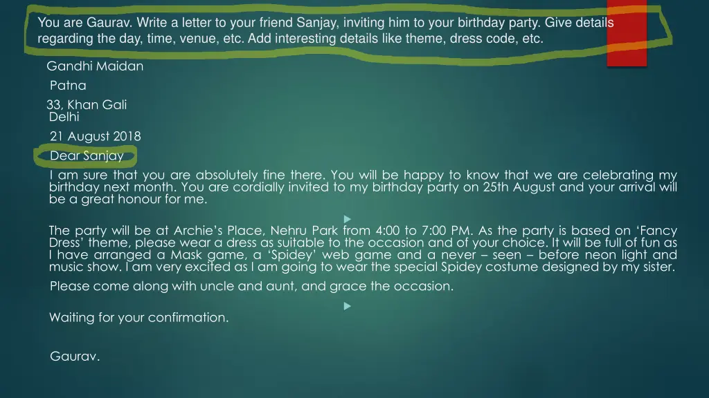 you are gaurav write a letter to your friend