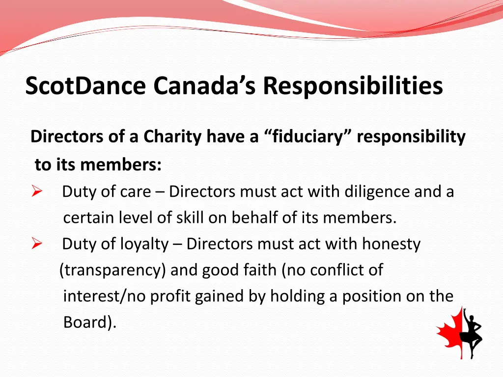 scotdance canada s responsibilities