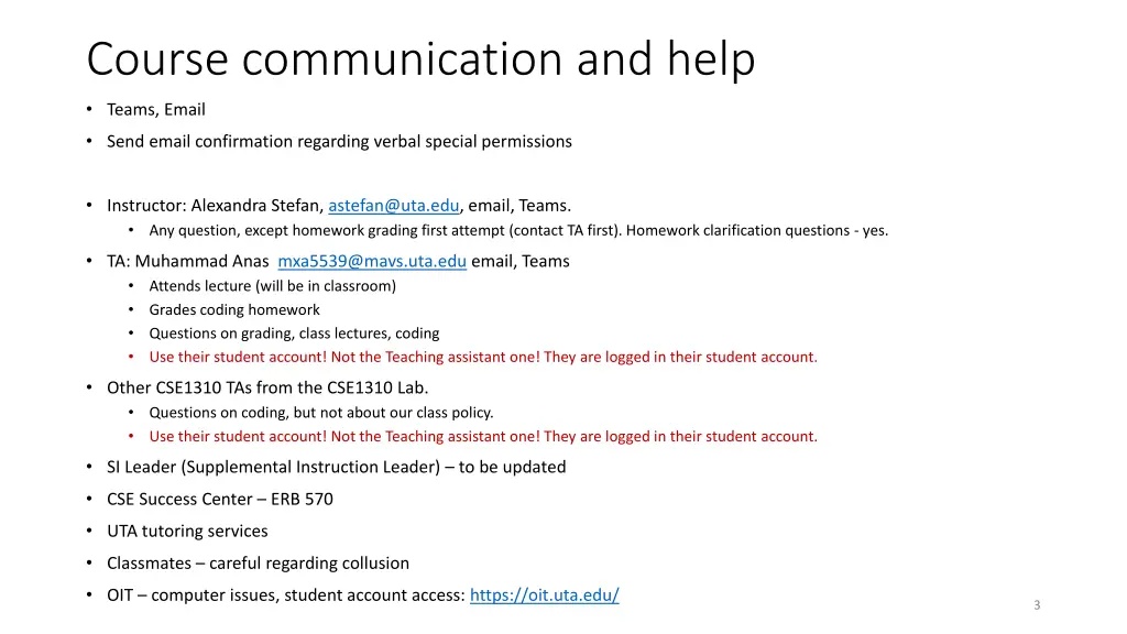 course communication and help