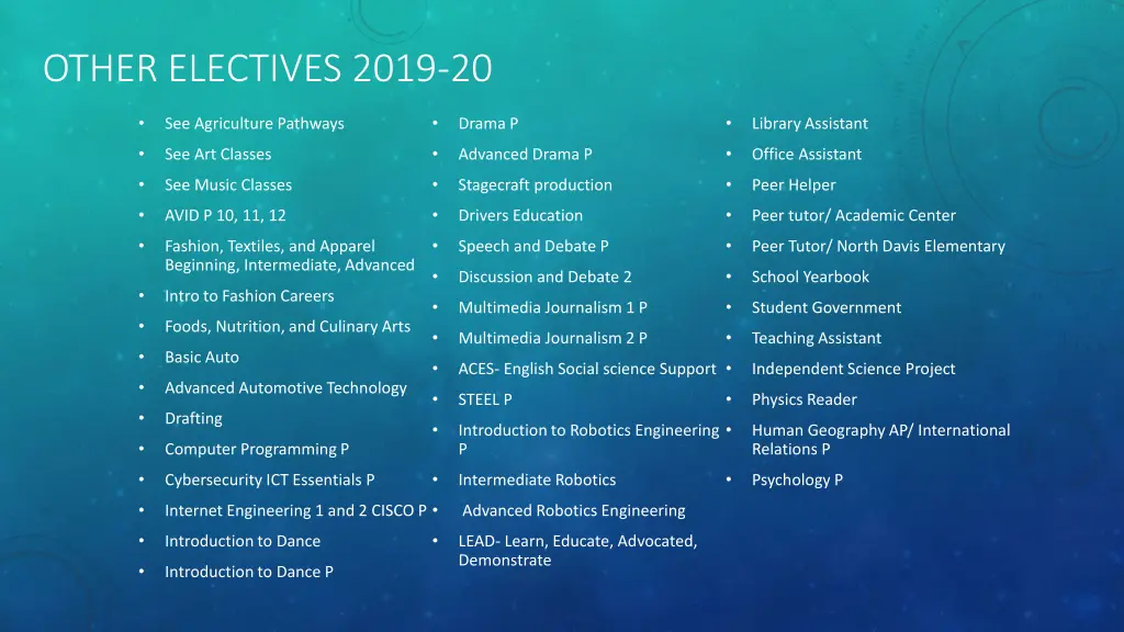 other electives 2019 20