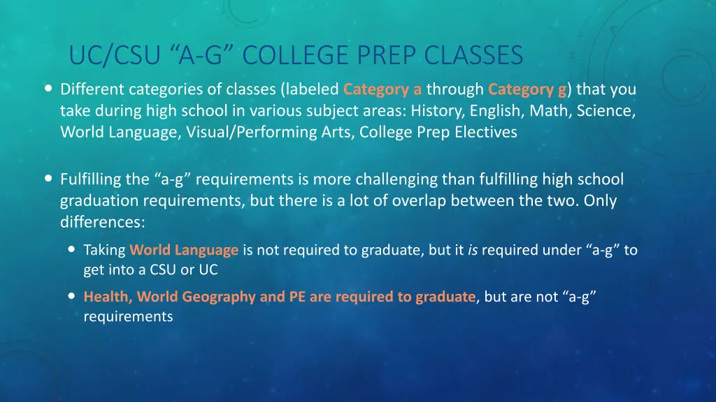 uc csu a g college prep classes different