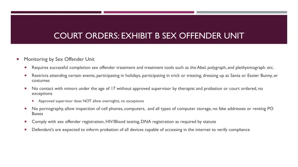 court orders exhibit b sex offender unit